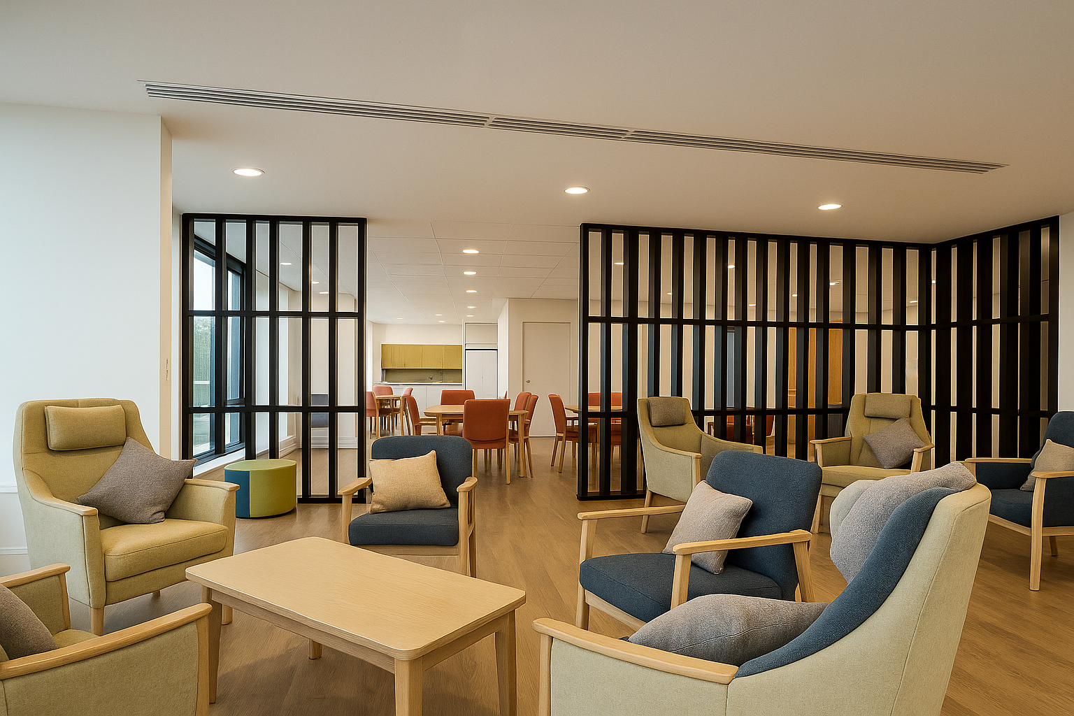 Image of a care/mental health environment with safe, secure downlights.